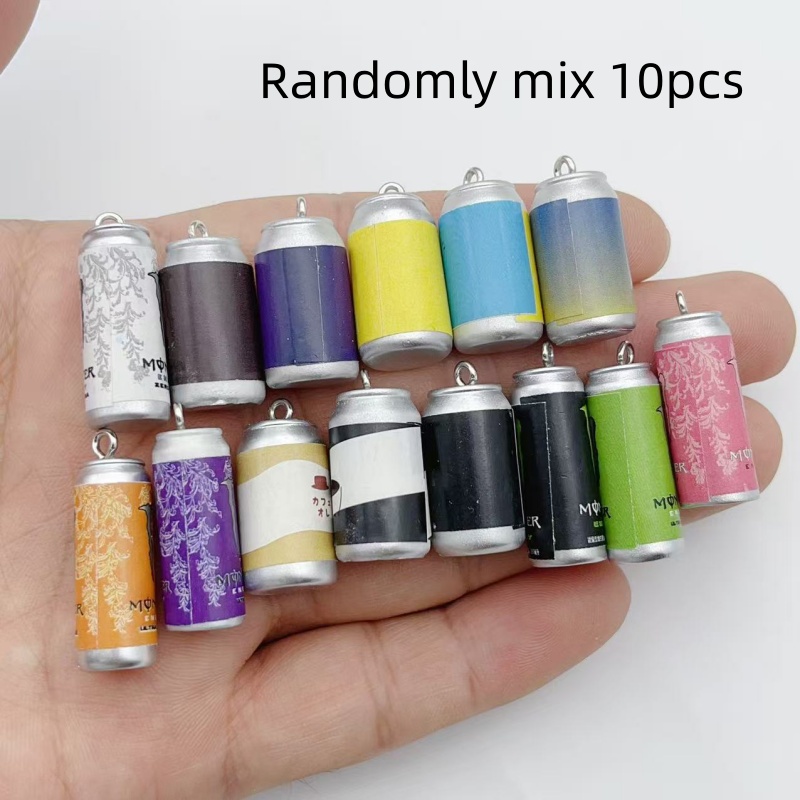 Resin Art Hanging - 10個入り ミニチュア シミュレーション飲料缶 レジンチャーム カラフルな模造ドリンクボトルペンダント DIY