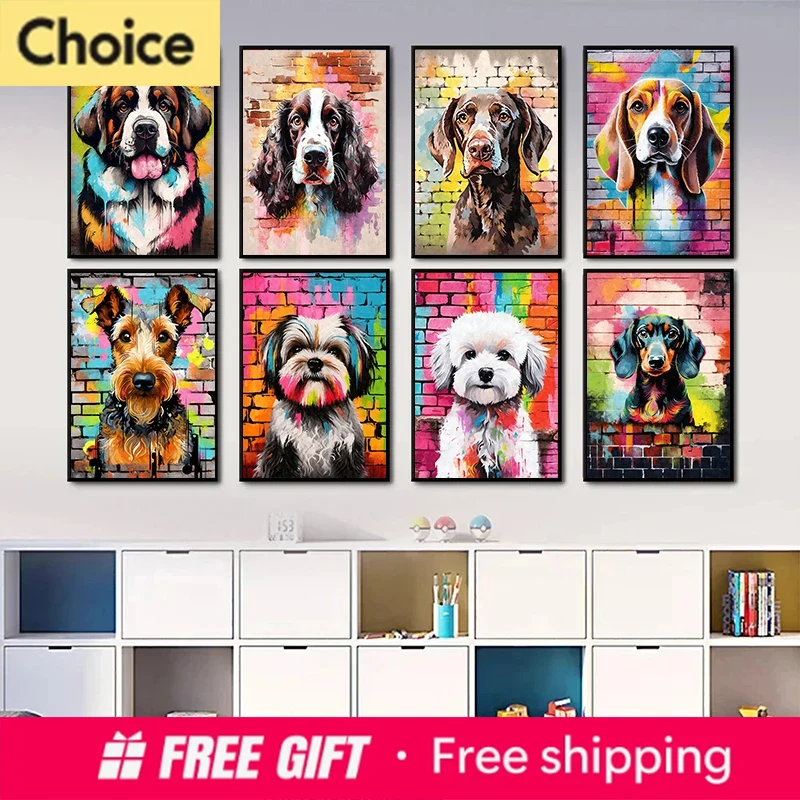 Resin Art Aesthetic - かわいいペット犬グラフィティポスタープリント美的ダックスフントビーグルポートレートウォールアートダイヤモンドペインティングホームキッズルーム装飾絵画