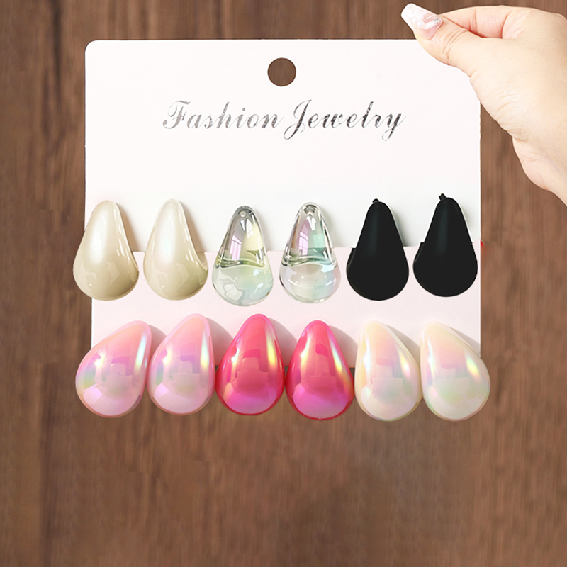 Resin Art Ring - 3 ペアファッション樹脂ドロップイヤリング夏ピンクレーザービーニーイヤリングセット女性ジュエリーギフト