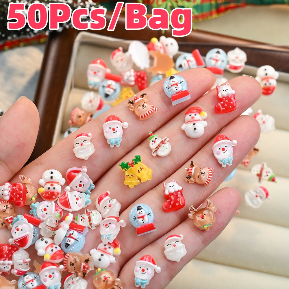 Xmas Resin Art - 50個入り 3D クリスマス スノーマン エルク ネイルチャーム