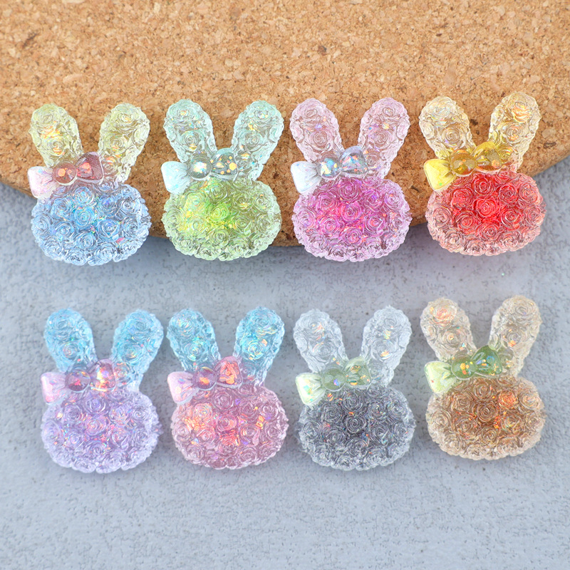 Resin Art Things - 5個入り 18*25mm 光るグラデーションウサギレジンカボション DIYクリップ、携帯ケース、キーホルダー、イヤリング、手作りジュエリークラフト装飾用。