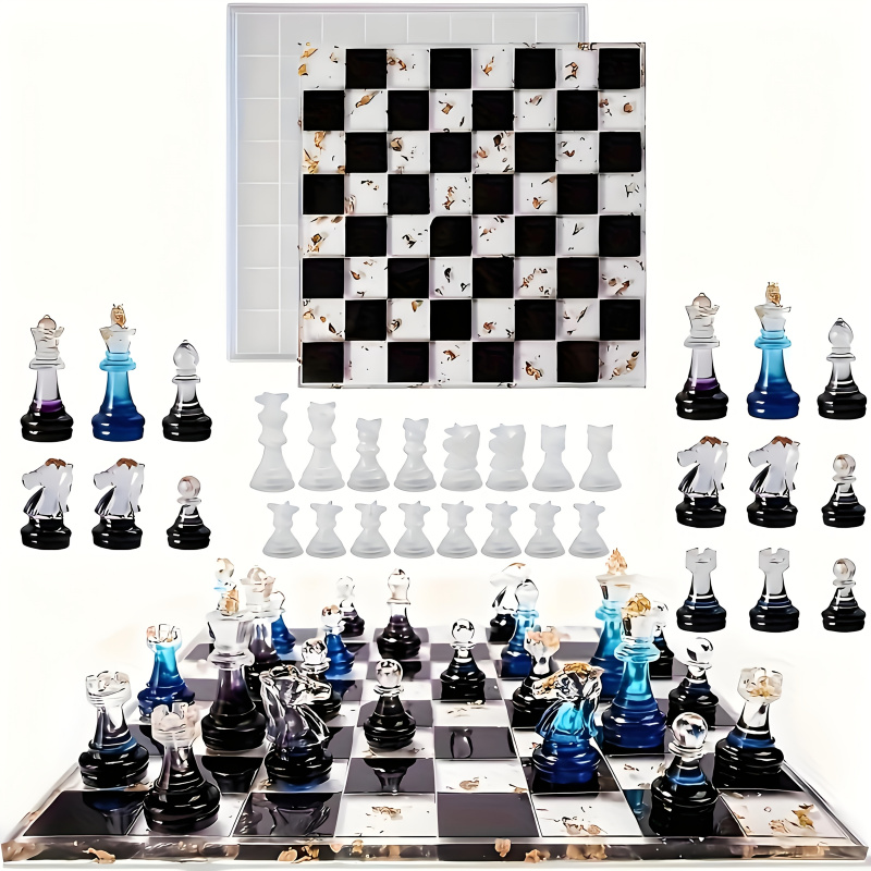 Resin Art Equipment - 11Chessboard16樹脂シリコンモールドセット、3Dチェス樹脂シリコンモールド、クリスタルエポキシ樹脂鋳造チェスモールド、epoの作成に適しています