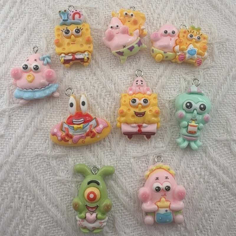 Resin Art Hanging - 10個入り漫画風樹脂ペンダント、DIYジュエリー製作イヤリング、キーホルダーアクセサリー