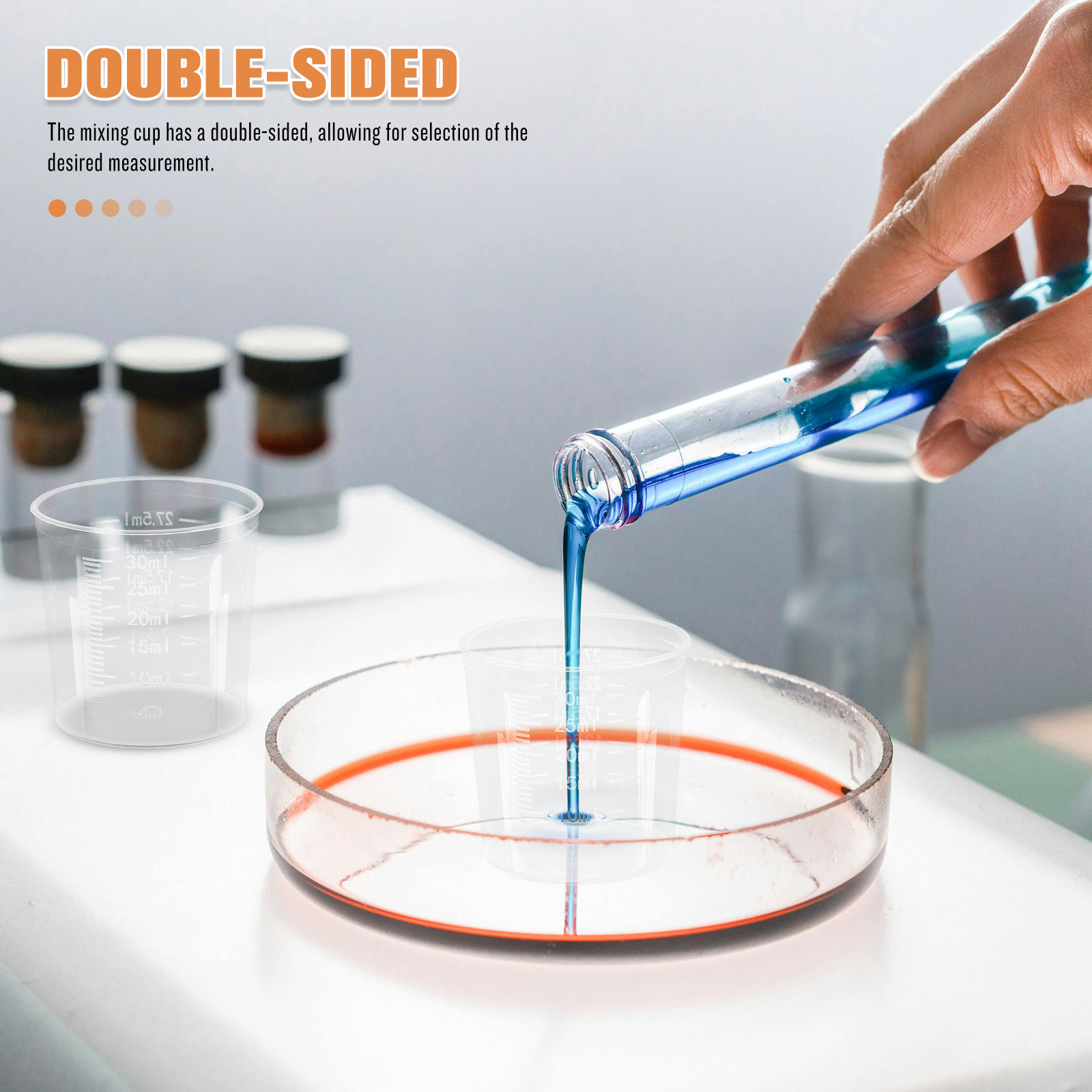 Resin Mixing Cup - 100個入り 30ml 計量カップ 両面透明プラスチック エポキシ樹脂用計量カップ 小型クラフト用ミキシングカップ