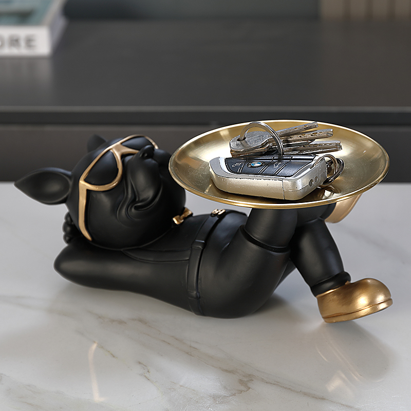 かっこいいフレンチブルドッグの置物、金属トレイ付き、樹脂製犬 - Resin Art Table のレビューと価格