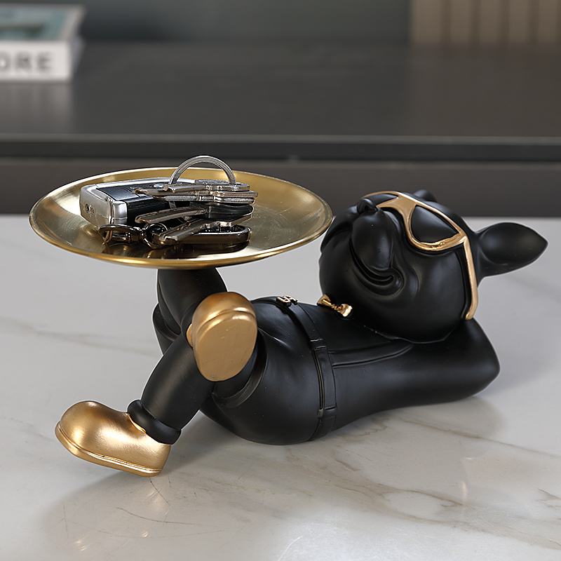 かっこいいフレンチブルドッグの置物、金属トレイ付き、樹脂製犬 - Resin Art Table のレビューと価格