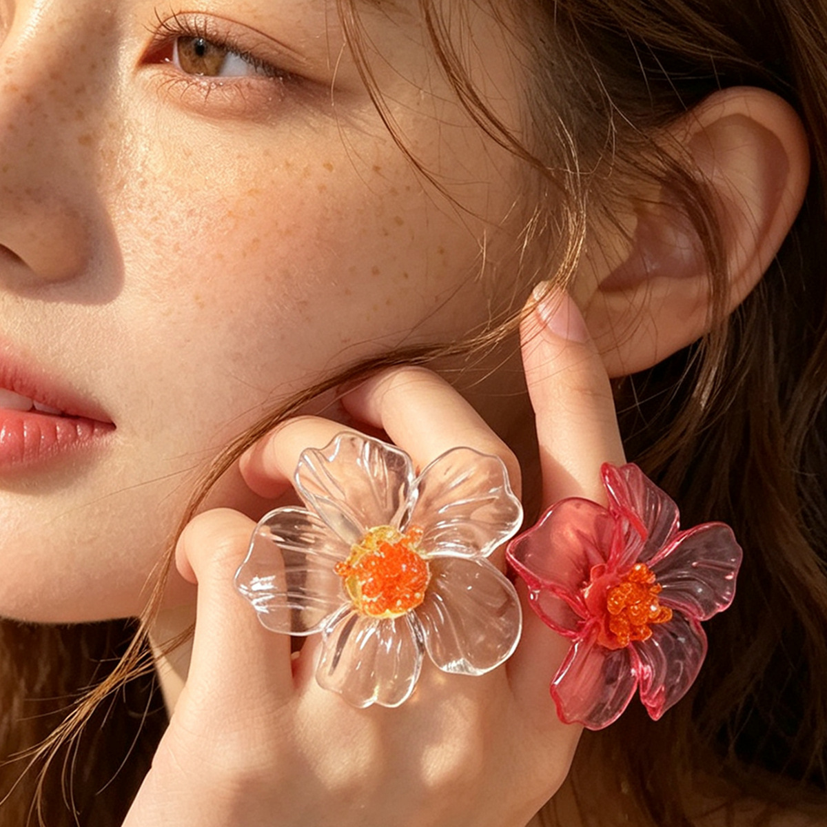 甘くて可愛いカラフルなレジンフラワーリング、女性や女の子向け - Resin Art Ring のレビューと価格