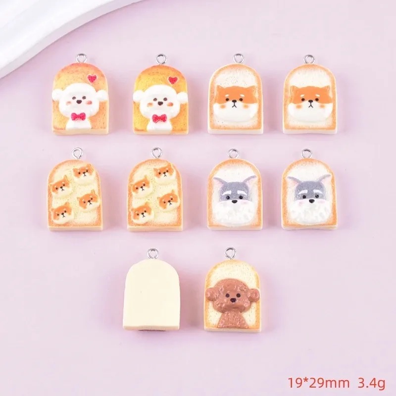 10 個かわいいトースト犬樹脂ペンダント漫画動物チャーム D - Resin Art Things のレビューと価格