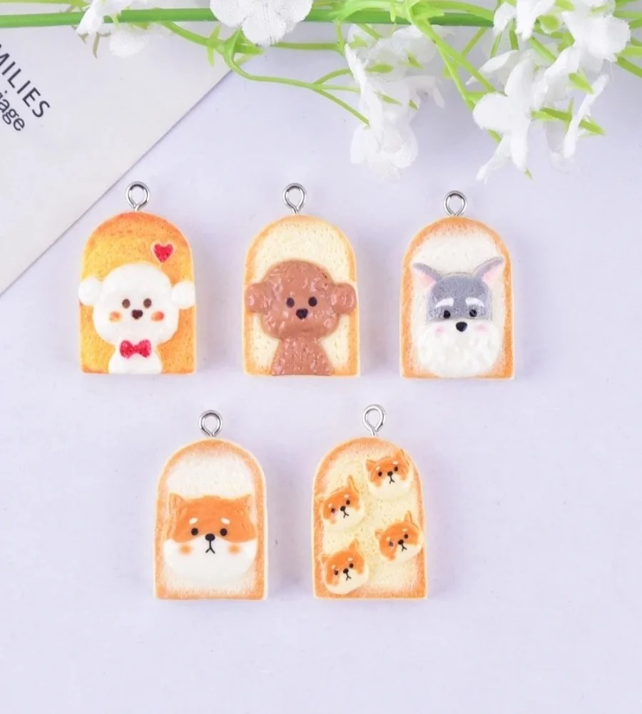 10 個かわいいトースト犬樹脂ペンダント漫画動物チャーム D - Resin Art Things のレビューと価格