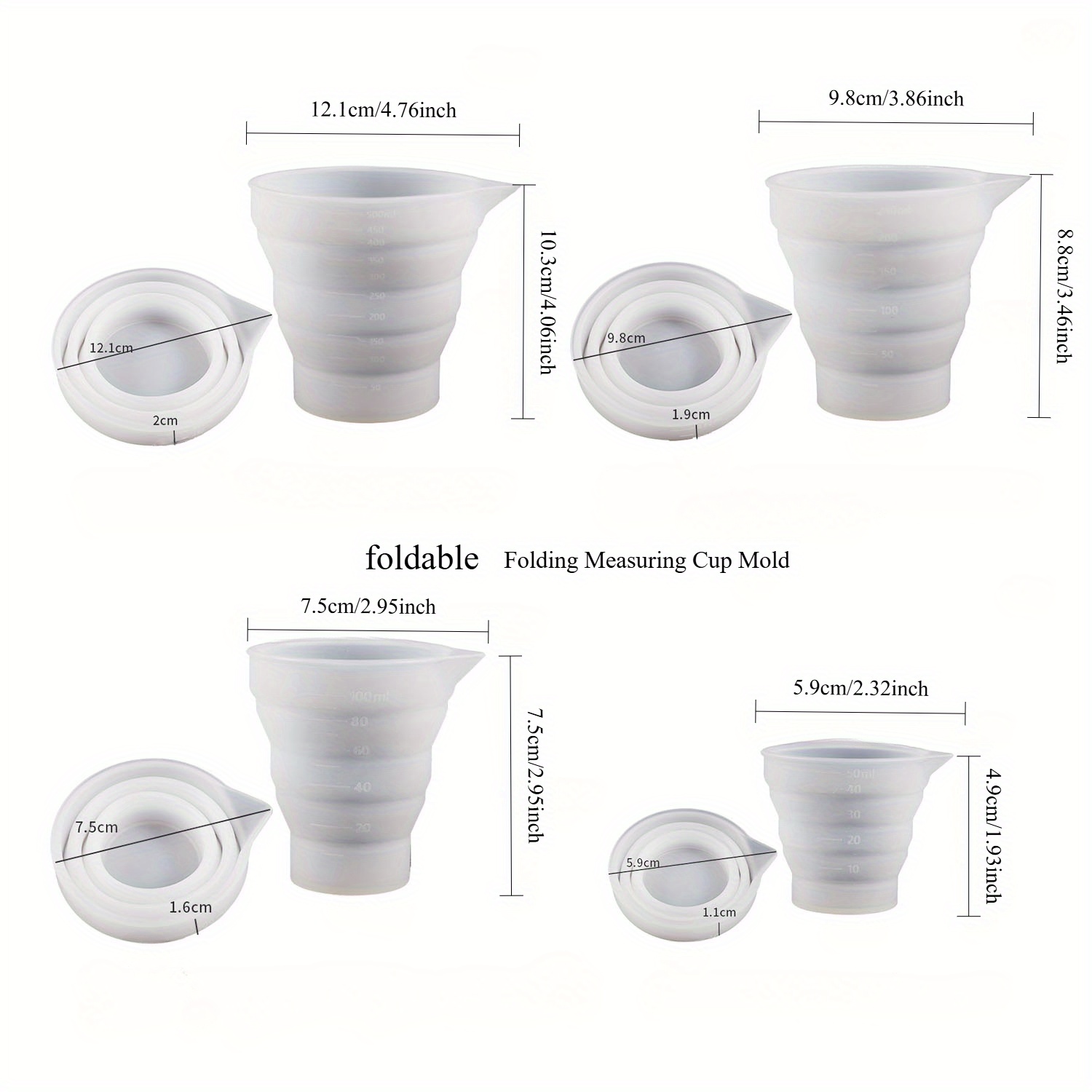 50-500 ミリリットル折りたたみ式シリコーン計量カップマ - Resin Mixing Cup のレビューと価格