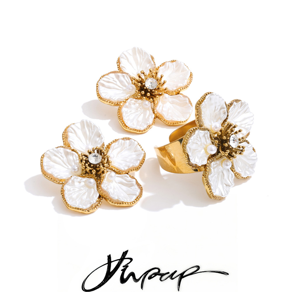 Yhpup人気ステンレス樹脂パールフラワーレトロスタッドイヤ - Resin Art Ring のレビューと価格