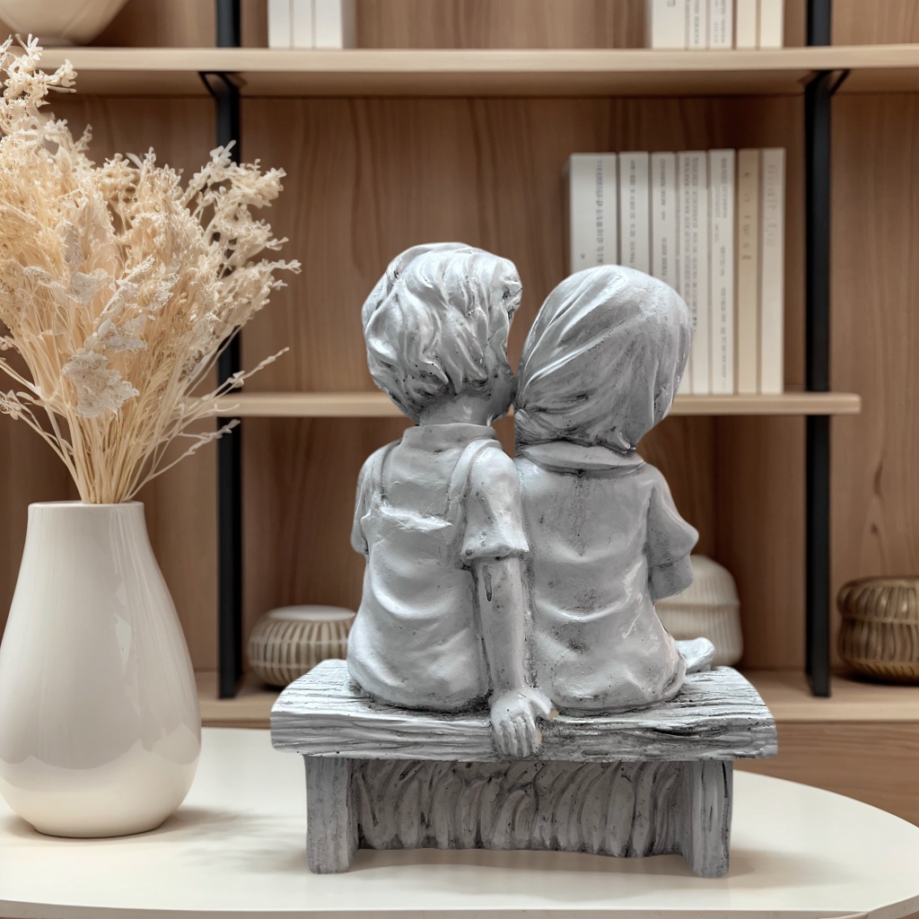 かわいい男の子と女の子の樹脂製像、ベンチに座るカップルの置物 - Resin Art Aesthetic のレビューと価格