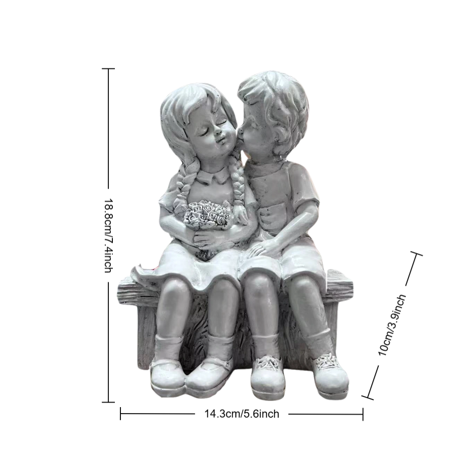かわいい男の子と女の子の樹脂製像、ベンチに座るカップルの置物 - Resin Art Aesthetic のレビューと価格