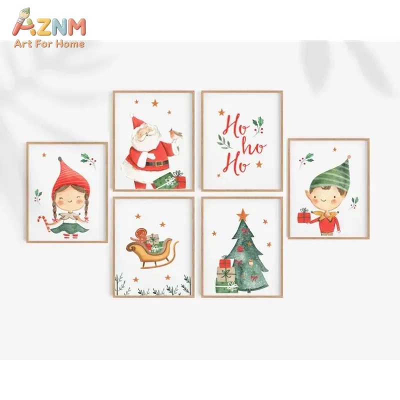 AZNM 水彩画 かわいいクリスマスエルフ サンタのそり ク - Xmas Resin Art のレビューと価格